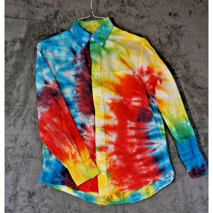 IZOD Women's Tie-Dye Button Down Shirt S Cotton Long Sleeve Colorful‎